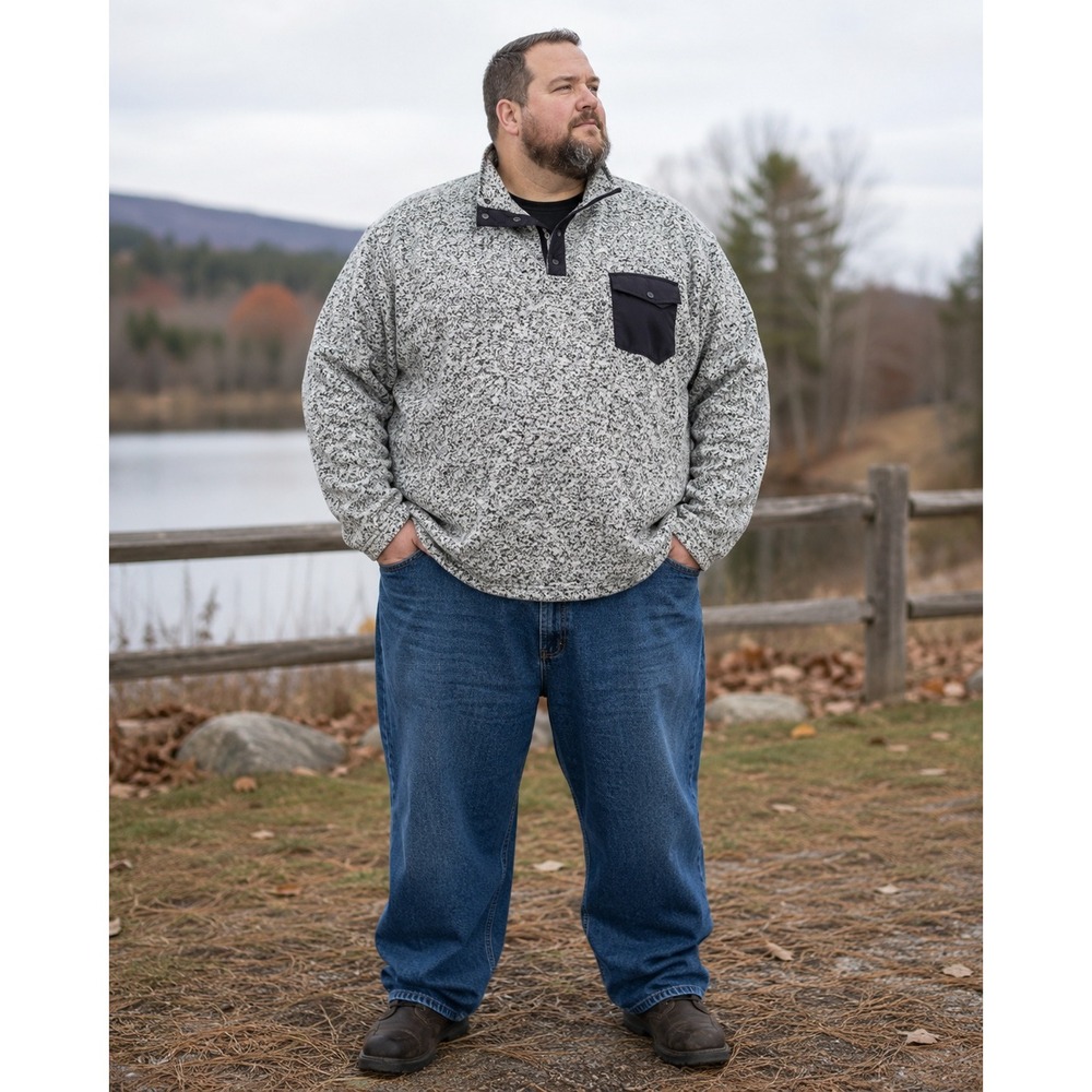 Roundtree & Yorke Outdoor Mens 3XT Black White Marled Fleece‎ Snap Pullover